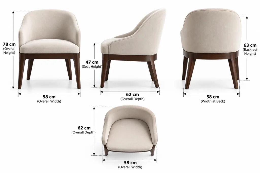 Ivory Upholstered Chair Dimension Guide-compressed