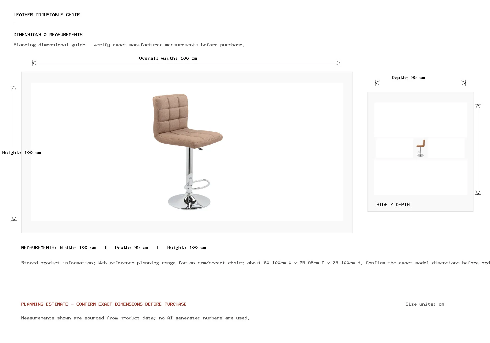 Leather Adjustable Chair Dimension