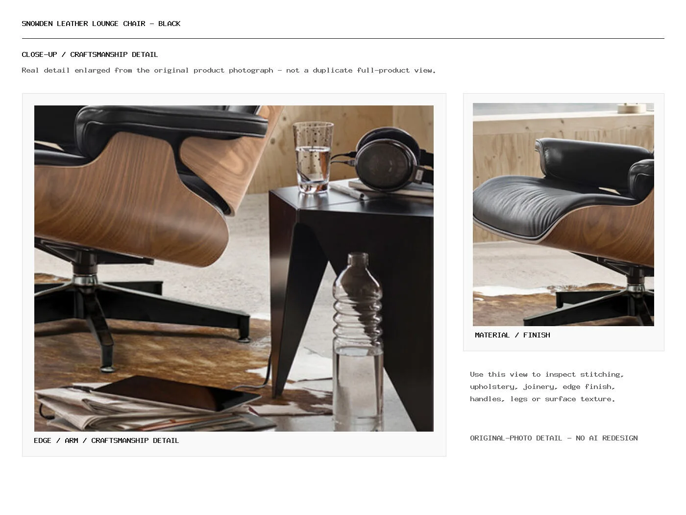 Snowden Leather Lounge Chair - Black Closeup