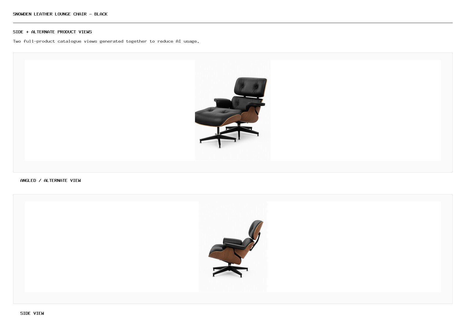 Snowden Leather Lounge Chair - Black angled alternate and side product views