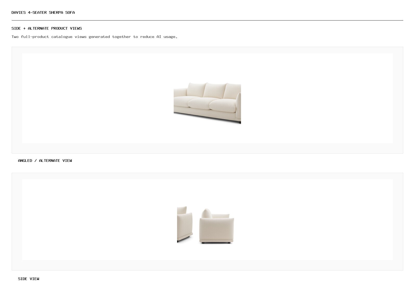Davies 4-Seater Sherpa Sofa angled alternate and side product views