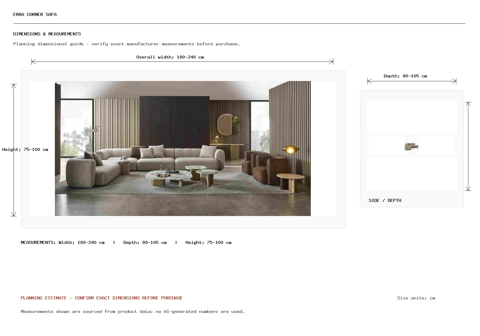 Erba Corner Sofa Dimension