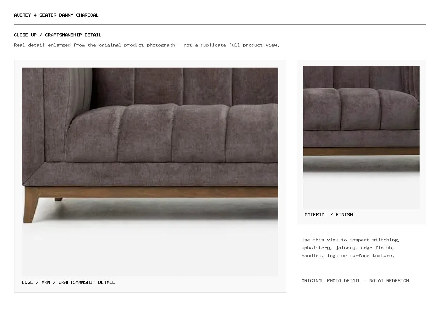 Audrey 4 Seater Danny Charcoal Closeup