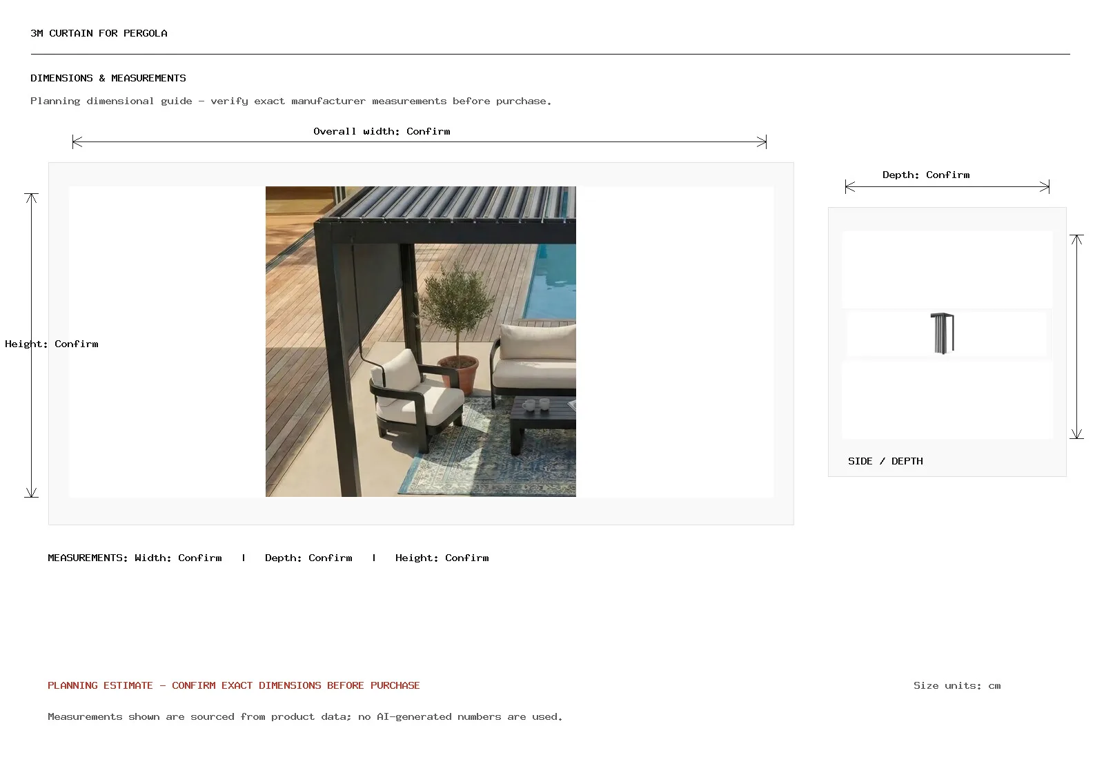 3m Curtain for Pergola Dimension