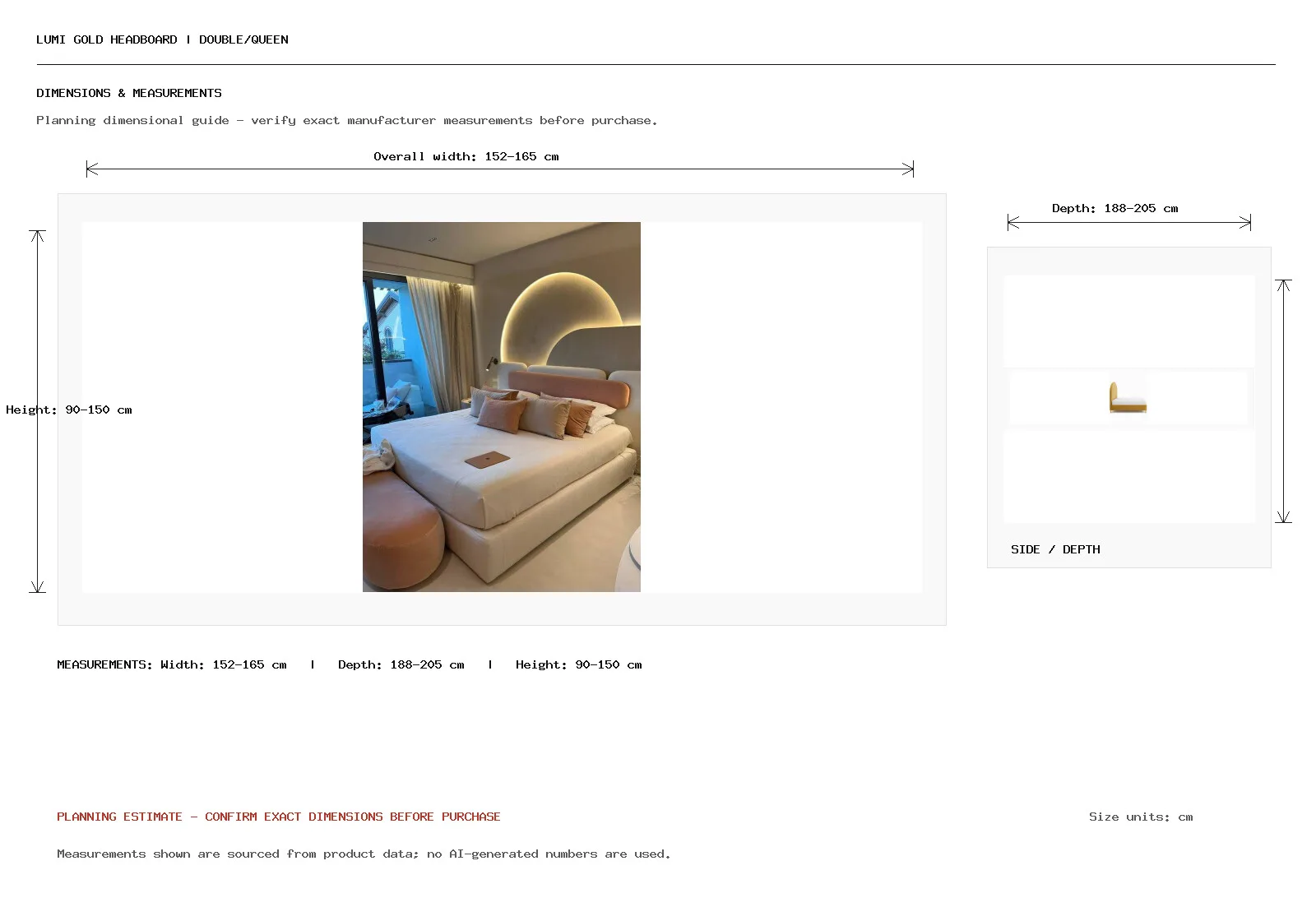 Lumi Gold Headboard | Double/Queen Dimension