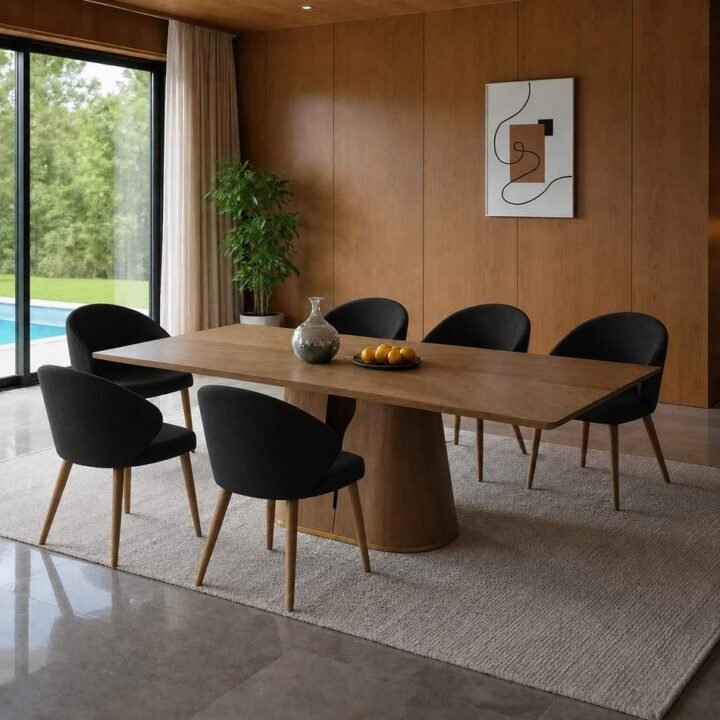 FLORENCE WOOD-TOP DINING TABLE - 6 CHAIRS