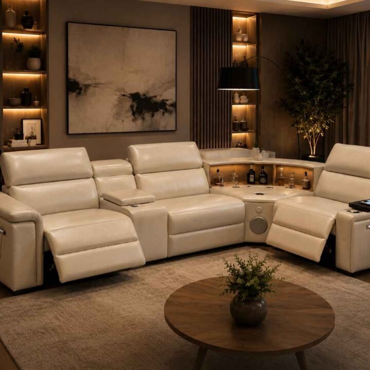Cortiva Luxury Full Leather Electric Recliner Corner Sofa