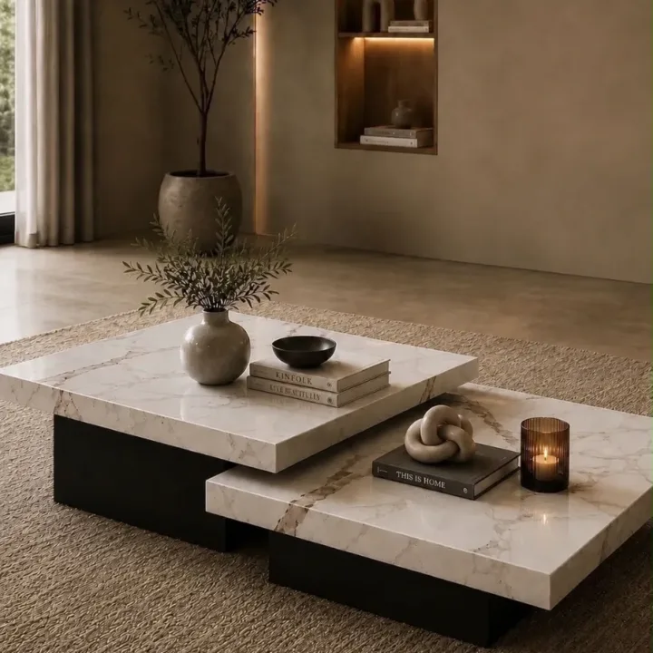 Aurelia Duo Luxury Marble-Look Coffee Table Set