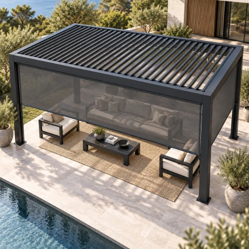 7m Outdoor Curtain for Pergola – Black - Image 3