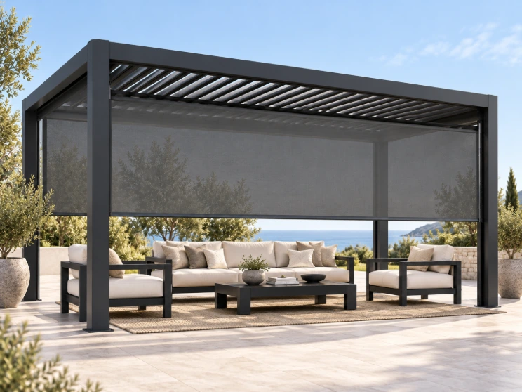 7m Outdoor Curtain for Pergola – Black - Image 4