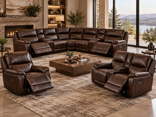 Monaco Luxury Recliner Lounge Suite – Corner Sofa, 2-Seater & Single Recliner – Dark Brown