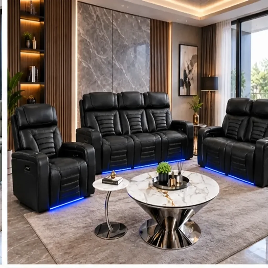 Cortiva 3+2+1 Luxury Electric Recliner Sofa Set - Black AI