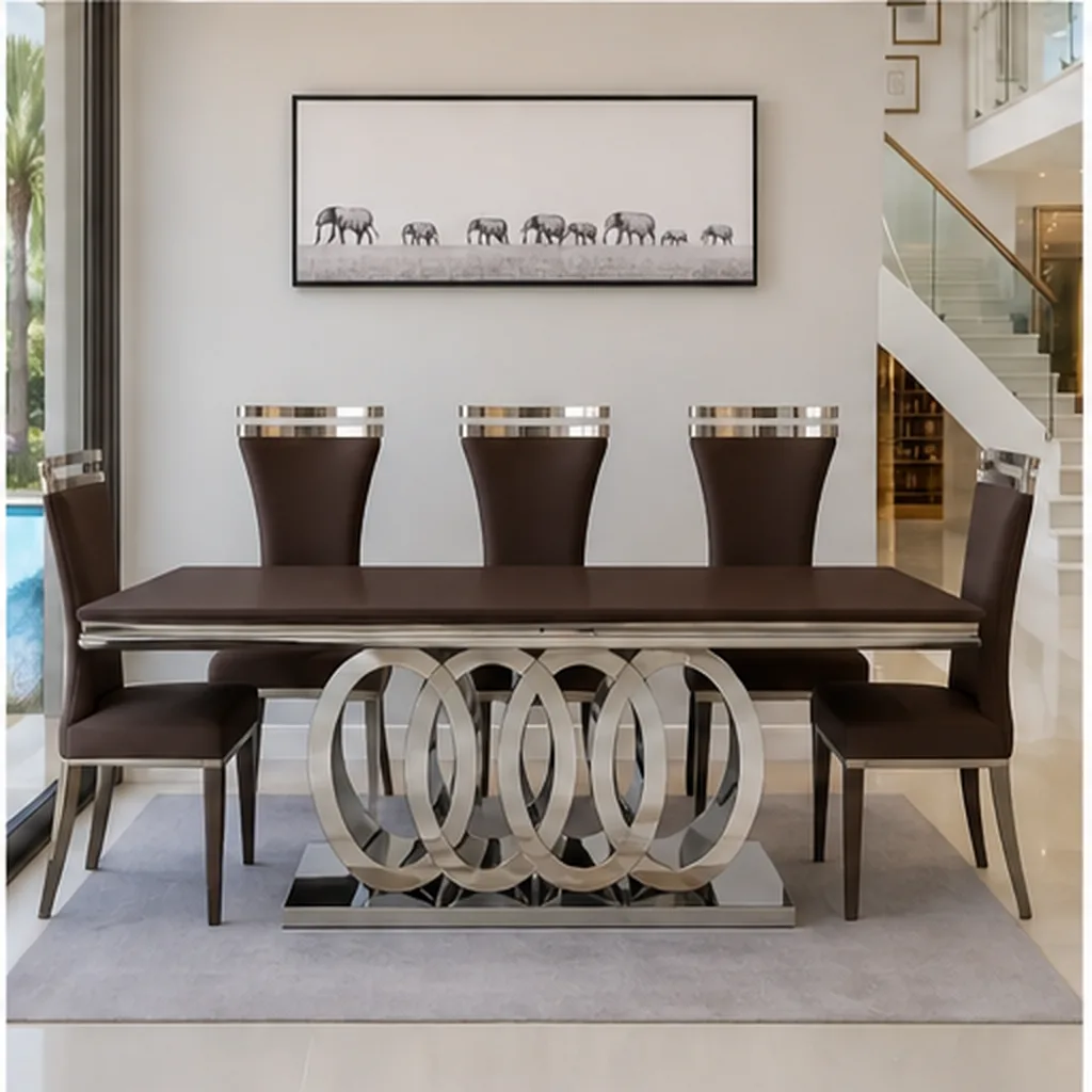 Monaco Royale 6-Seater Luxury Dining Set - Dark Brown AI
