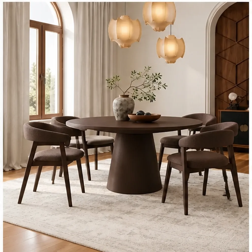 Noir Haven 6-Seater Round Dining Set - Dark Brown AI