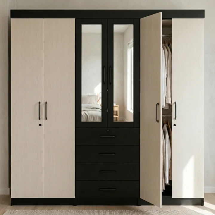 6 Door Wardrobe with Mirror and Drawers