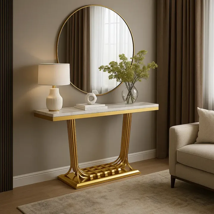 Cassia Marble Top Gold Console Table