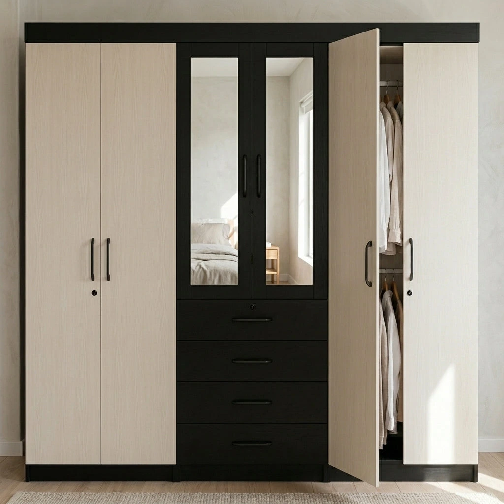 6 Door Wardrobe with Mirror and Drawers