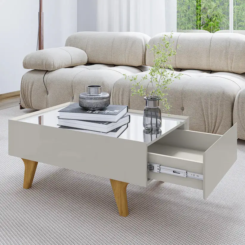 Centro Sena Off-White Wood Coffee Table with Drawer