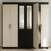 6 Door Wardrobe with Mirror and Drawers featuring a modern design and ample storage space for clothing.