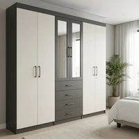 6 Door Wardrobe with Mirror and Drawers featuring built-in drawers and a mirrored section.