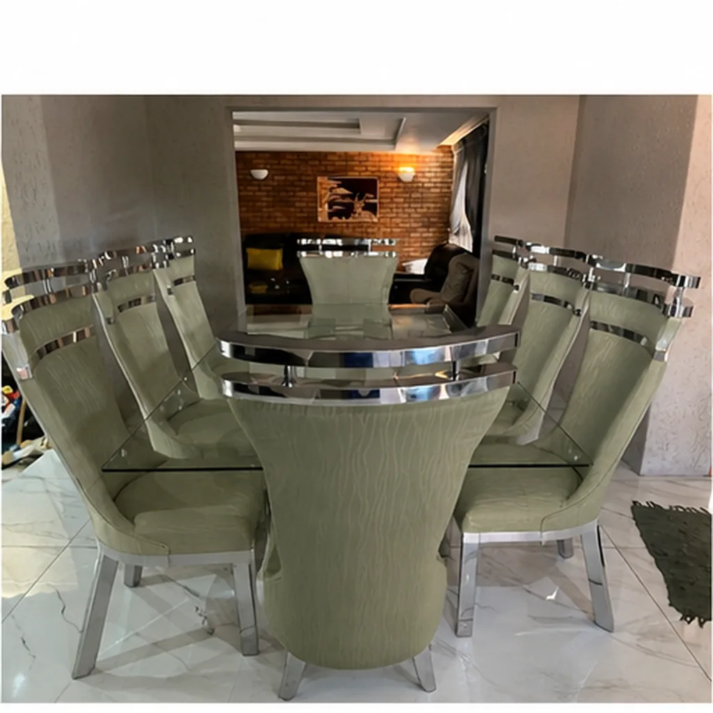 8-Seater Stainless Steel Dining Room Suite - Sage Green AI