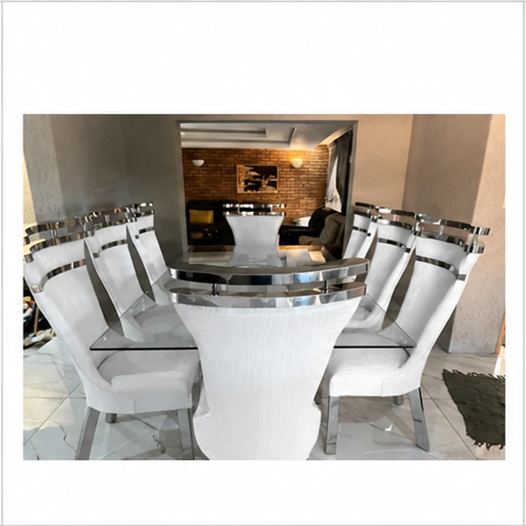 8-Seater Stainless Steel Dining Room Suite - White AI