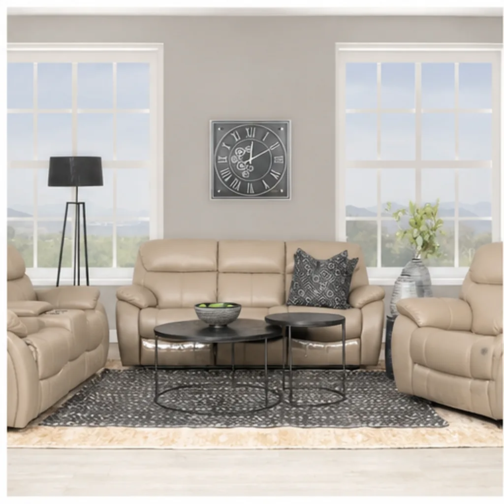 Cairo 3+2+1 Leather Recliner Home Theatre Suite - Beige AI