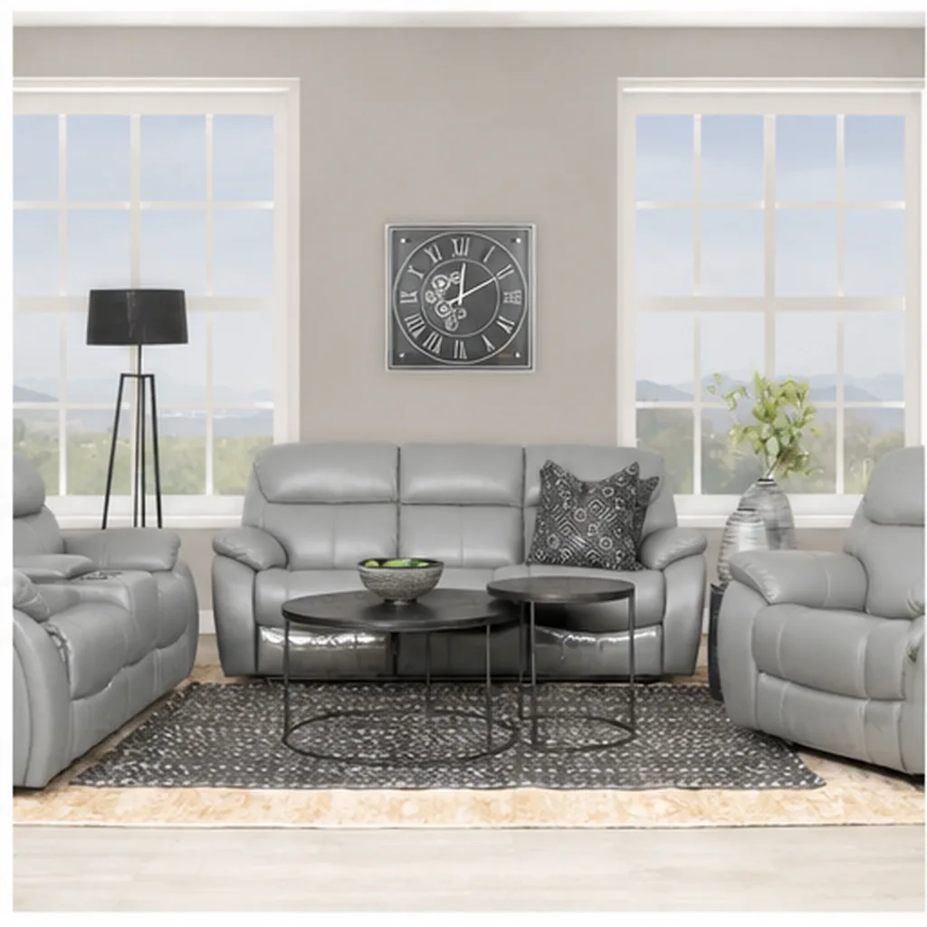 Cairo 3+2+1 Leather Recliner Home Theatre Suite - Light Grey AI