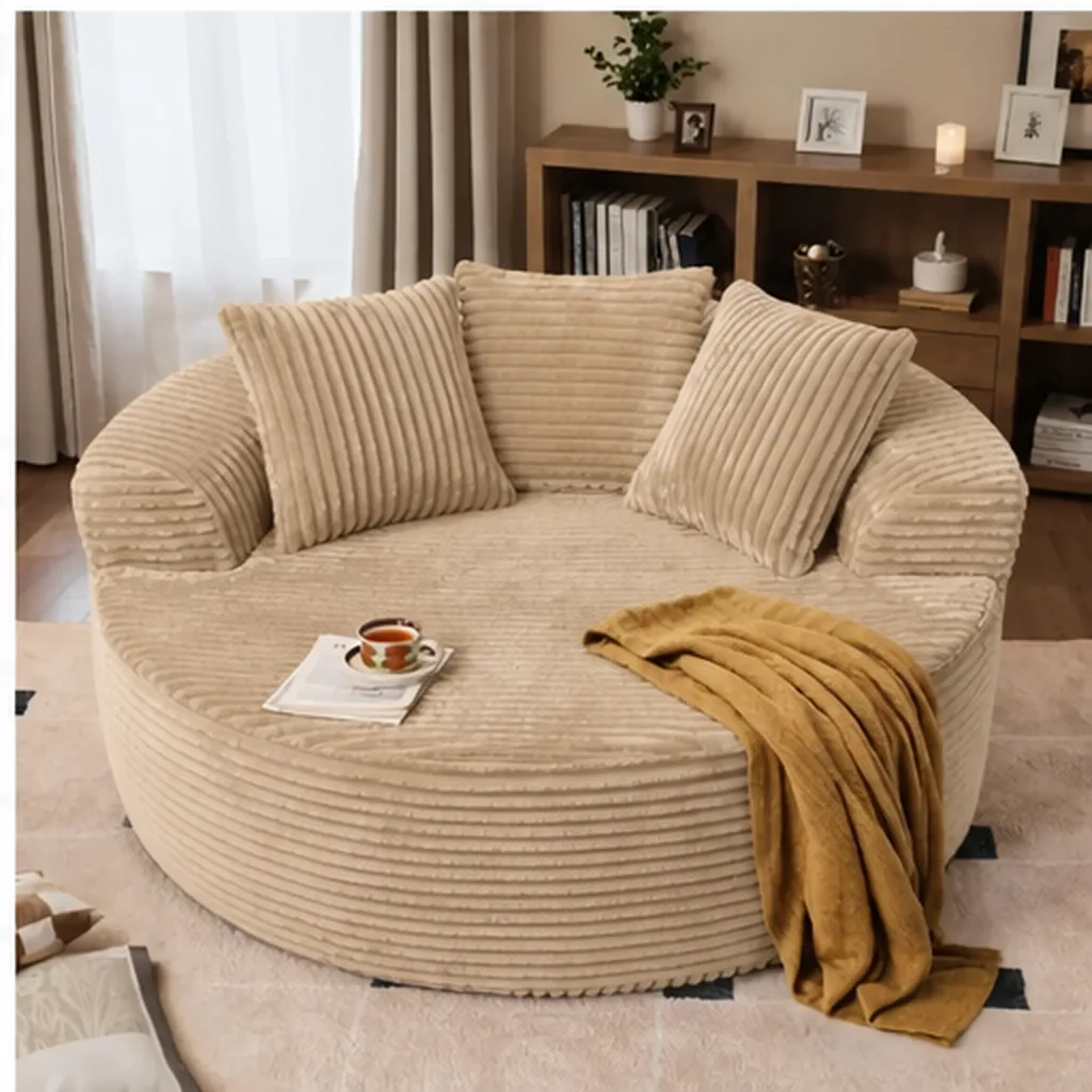 DECORMINI 59″ O-Shape Modular Couch, Plush Corduroy Fabric, No Assembly Required - Beige AI