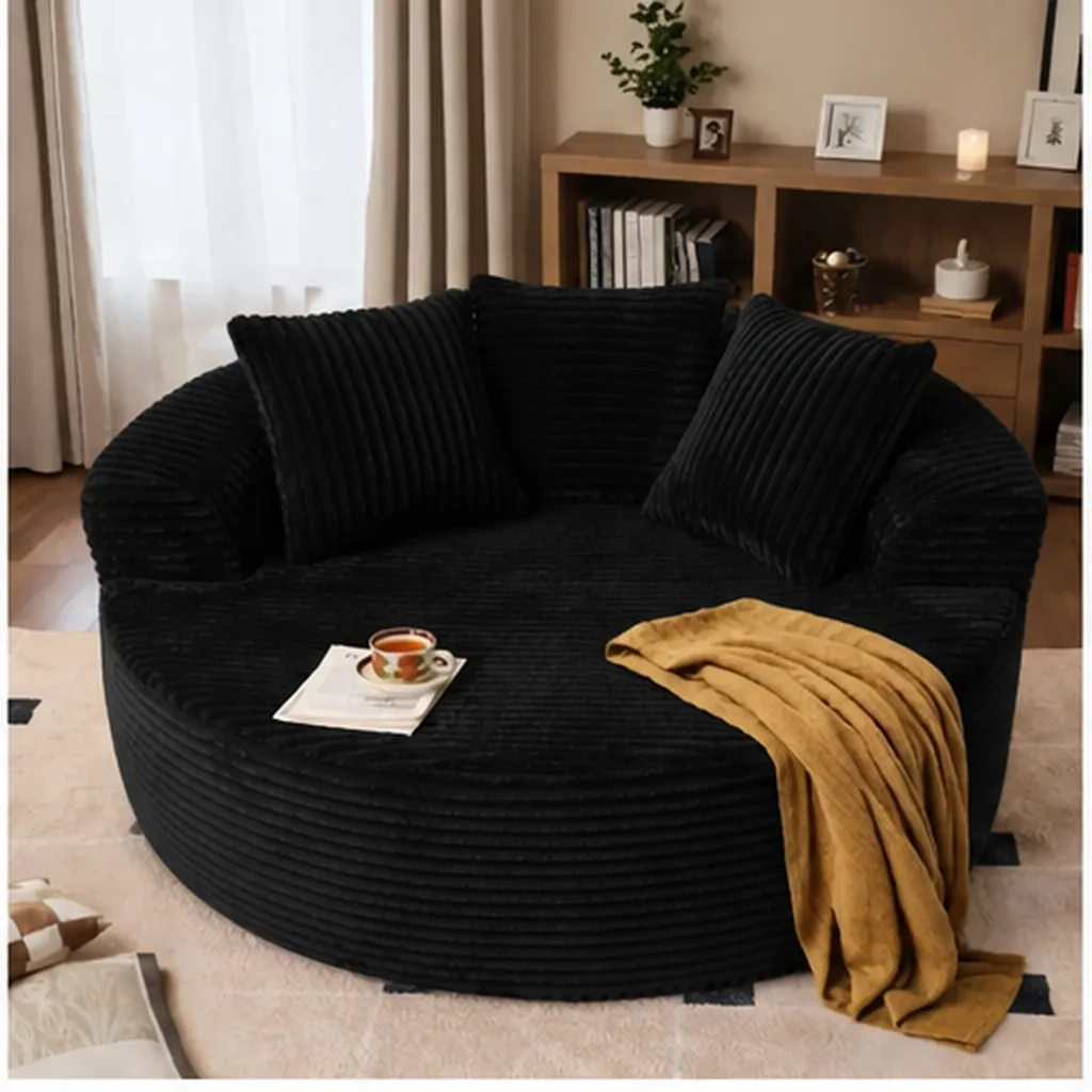 DECORMINI 59″ O-Shape Modular Couch, Plush Corduroy Fabric, No Assembly Required - Black AI