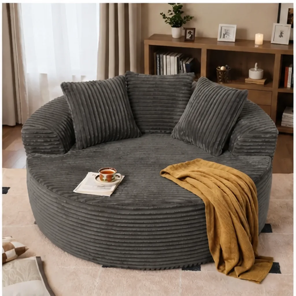DECORMINI 59″ O-Shape Modular Couch, Plush Corduroy Fabric, No Assembly Required - Charcoal AI