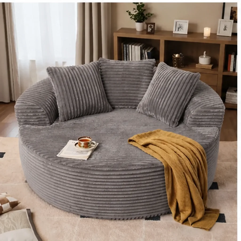 DECORMINI 59″ O-Shape Modular Couch, Plush Corduroy Fabric, No Assembly Required - Grey AI
