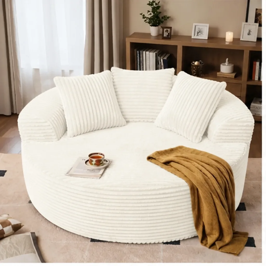 DECORMINI 59″ O-Shape Modular Couch, Plush Corduroy Fabric, No Assembly Required - White AI