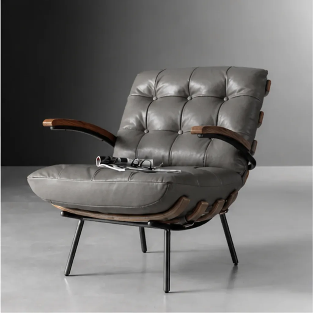 Fidel Leather Armchair – Tan - Grey AI