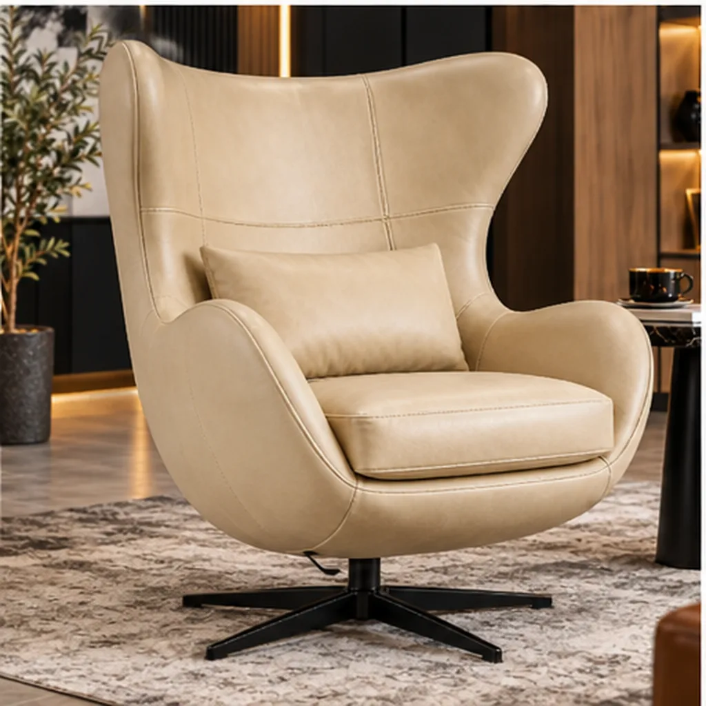 Hawker Genuine Leather Egg Lounge Chair – Tan - Beige AI