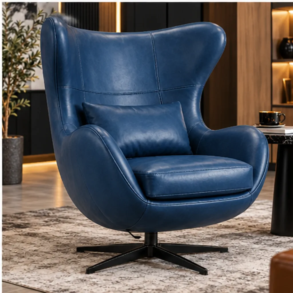 Hawker Genuine Leather Egg Lounge Chair – Tan - Blue AI