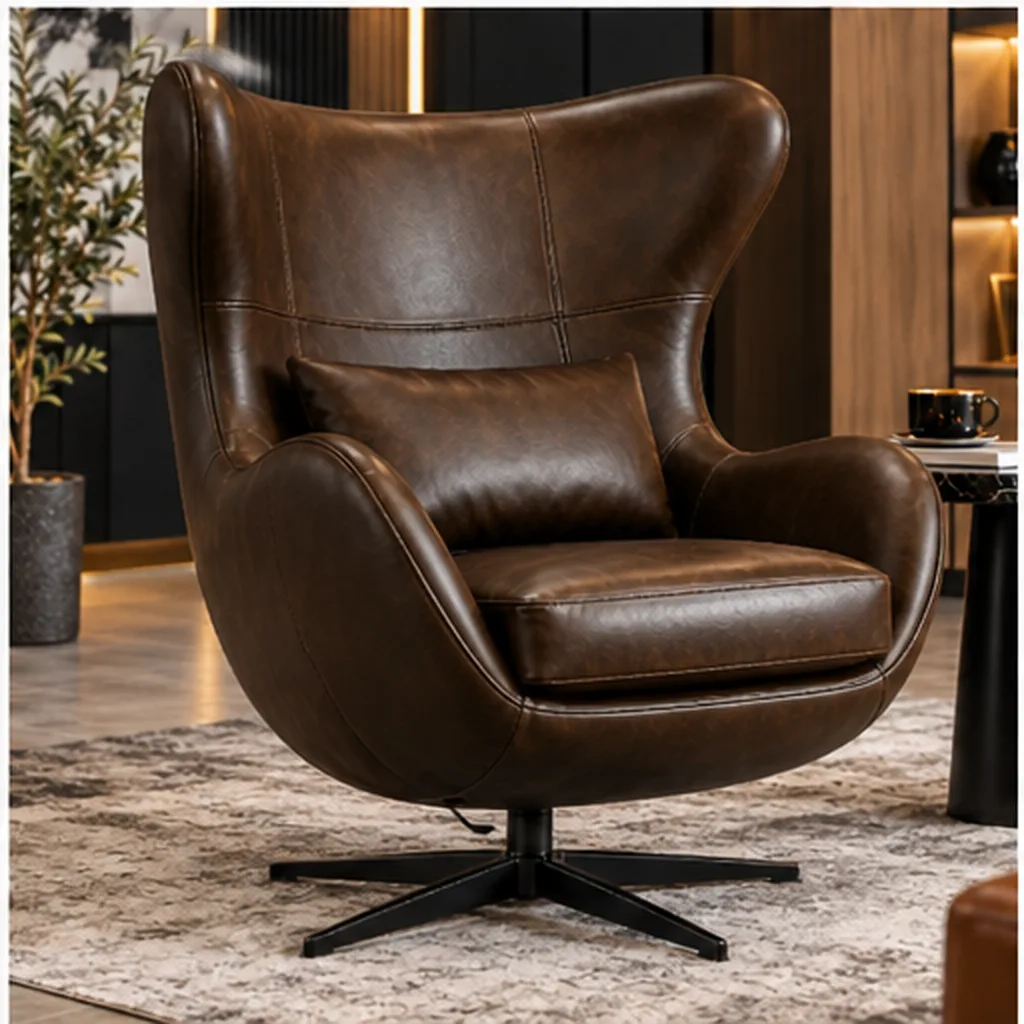 Hawker Genuine Leather Egg Lounge Chair – Tan - Dark Brown AI