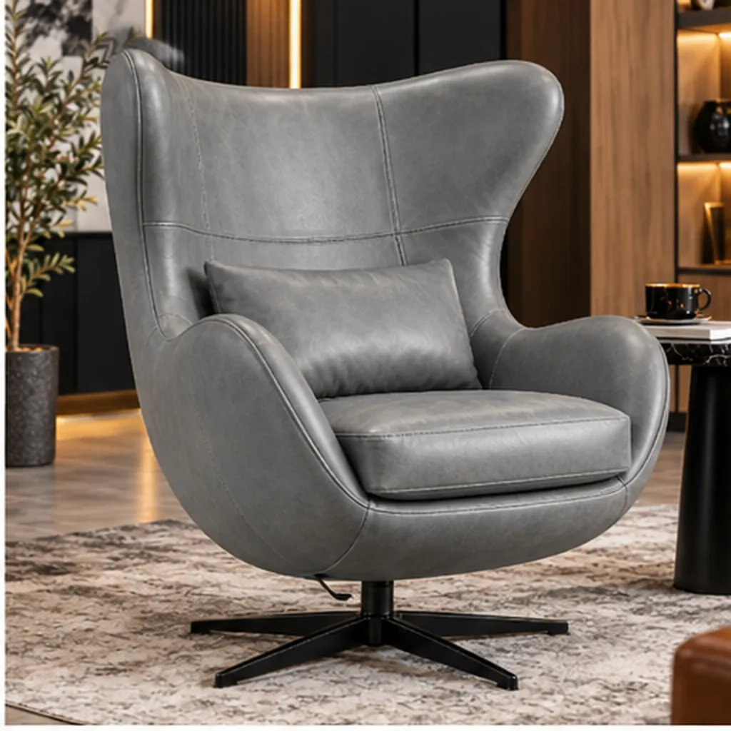 Hawker Genuine Leather Egg Lounge Chair – Tan - Grey AI