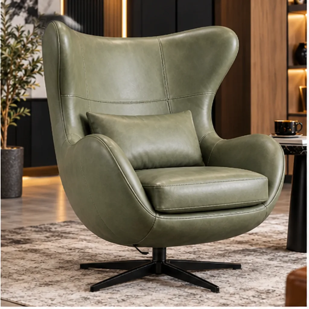 Hawker Genuine Leather Egg Lounge Chair – Tan - Sage Green AI