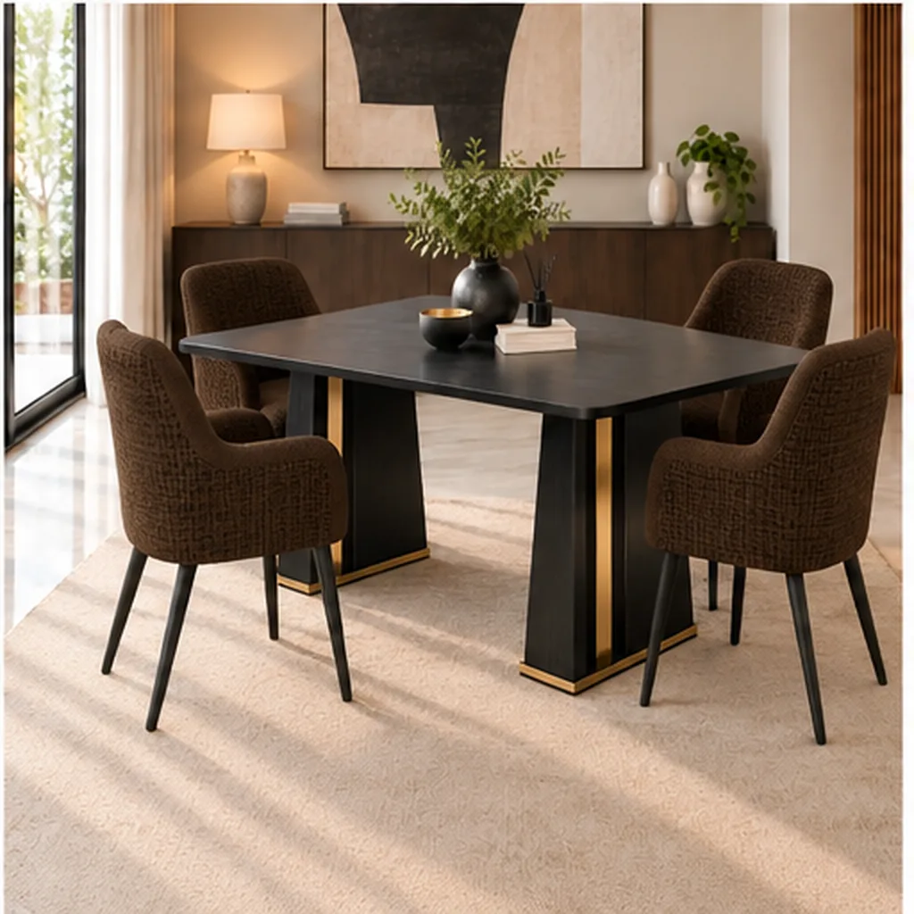 Joanne Premium 4-Seater Dining Set - Dark Brown AI