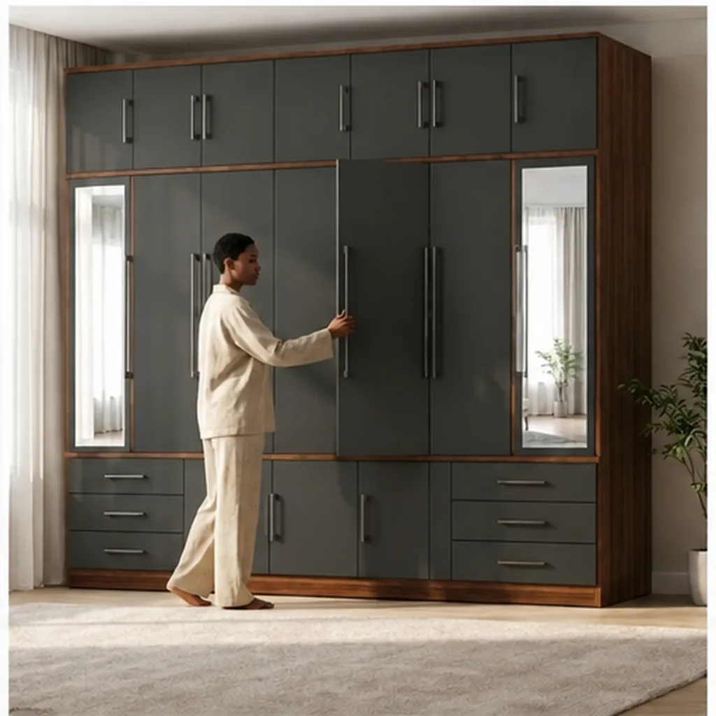 Large Modern Wardrobe with Mirrors - Charcoal AI