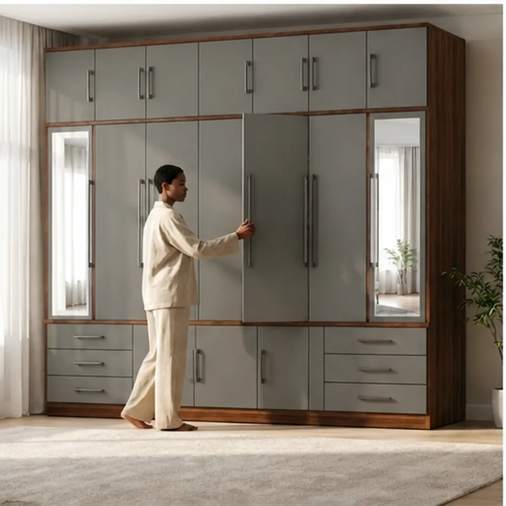 Large Modern Wardrobe with Mirrors - Grey AI