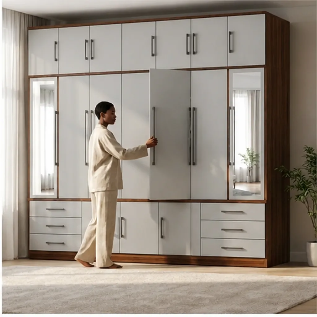 Large Modern Wardrobe with Mirrors - Light Grey AI