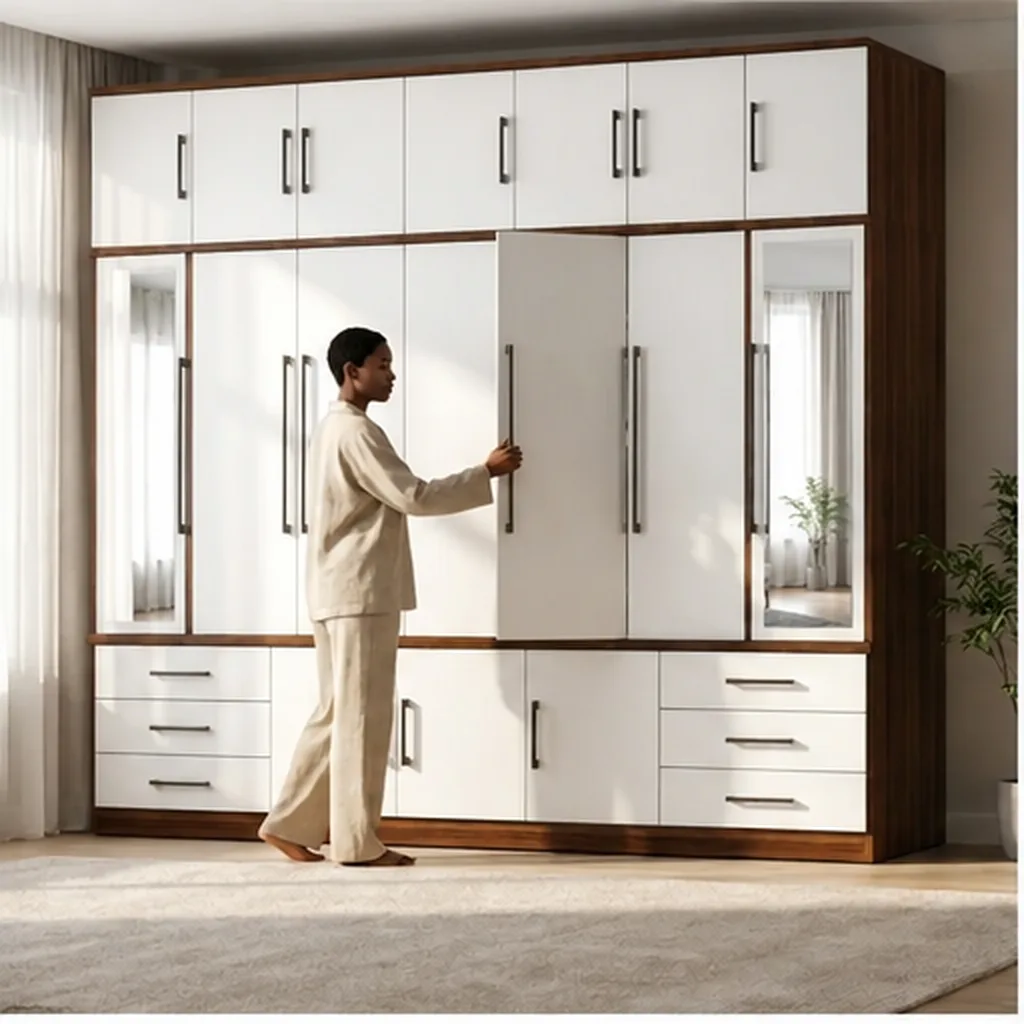Large Modern Wardrobe with Mirrors - White AI