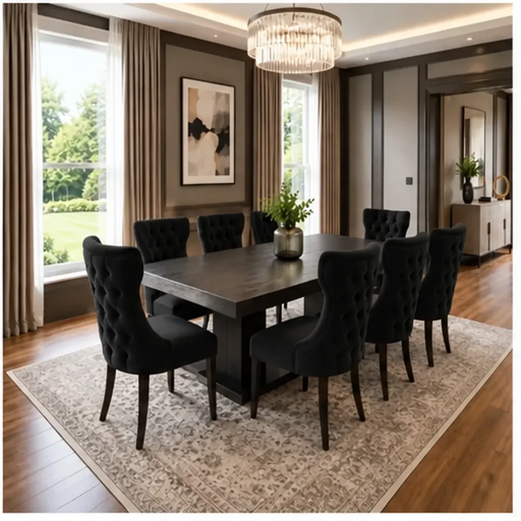 Luxury 8- Modern Seater Dinning Table Set Engineered Wood 8 Seater Dining Set - Black AI