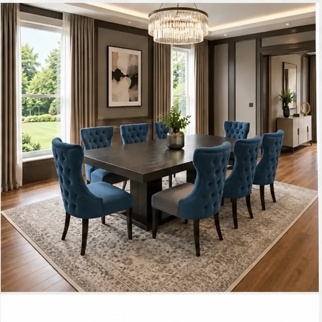 Luxury 8- Modern Seater Dinning Table Set Engineered Wood 8 Seater Dining Set - Blue AI