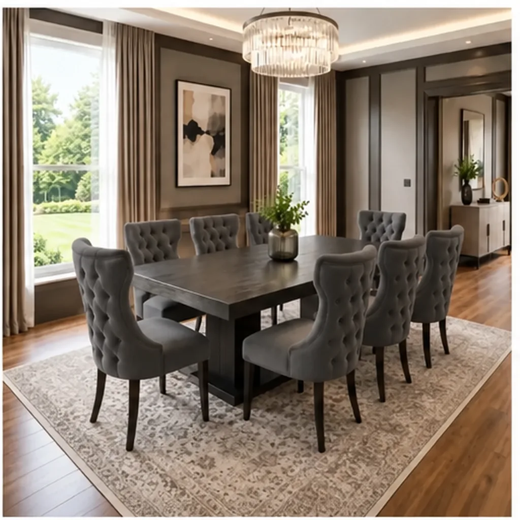 Luxury 8- Modern Seater Dinning Table Set Engineered Wood 8 Seater Dining Set - Charcoal AI