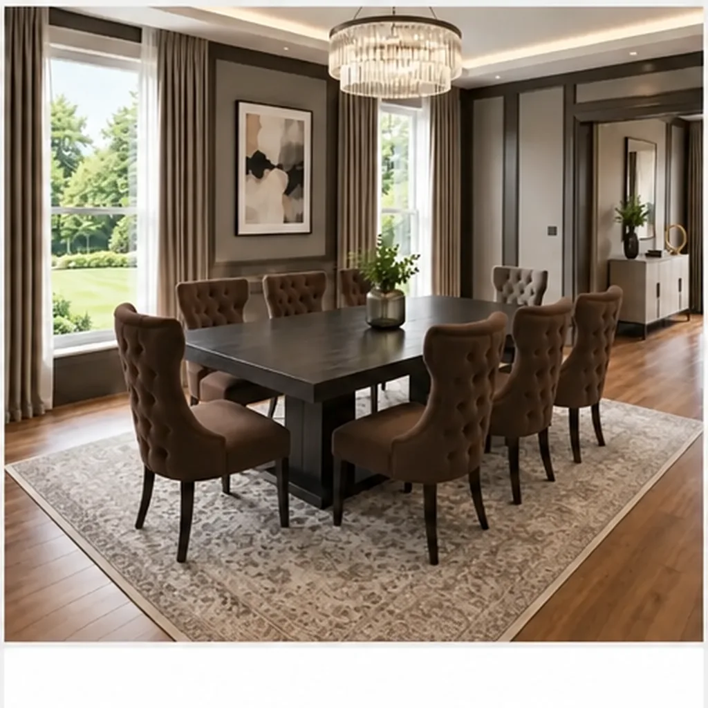 Luxury 8- Modern Seater Dinning Table Set Engineered Wood 8 Seater Dining Set - Dark Brown AI
