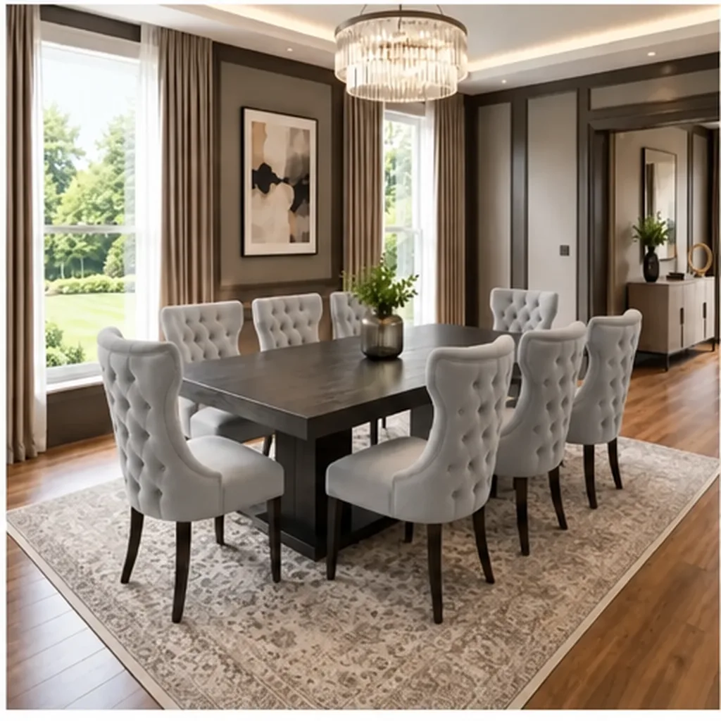 Luxury 8- Modern Seater Dinning Table Set Engineered Wood 8 Seater Dining Set - Light Grey AI