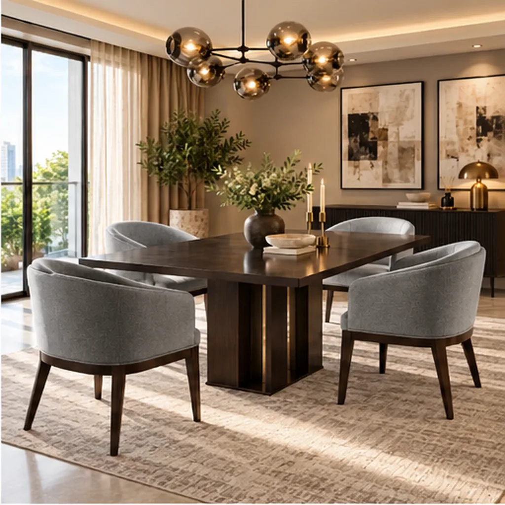 Valencia Premium 4-Seater Dining Set - Grey AI